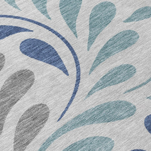 HomeRoots 9' X 12' Durable Botanical Leaves Area Rug - Elegant Silver-Blue Gray Design for Indoor & Outdoor Use 690966
