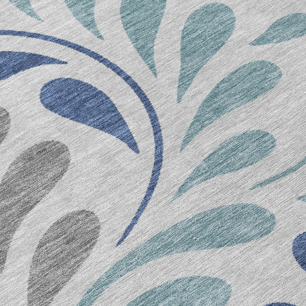 HomeRoots 9' X 12' Durable Botanical Leaves Area Rug - Elegant Silver-Blue Gray Design for Indoor & Outdoor Use 690966