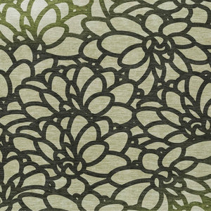 HomeRoots 5' Botanical Leaves Area Rug - Artichoke Green, Black & Ivory for Indoor/Outdoor, Washable & Durable 690969