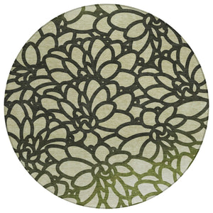 HomeRoots 8' Artichoke Green Botanical Leaves Round Rug – Washable, Durable, Indoor/Outdoor Accent for Any Space 690970