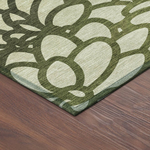 HomeRoots 8' Artichoke Green Botanical Leaves Round Rug – Washable, Durable, Indoor/Outdoor Accent for Any Space 690970