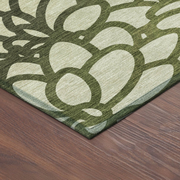 HomeRoots 8' Artichoke Green Botanical Leaves Round Rug – Washable, Durable, Indoor/Outdoor Accent for Any Space 690970