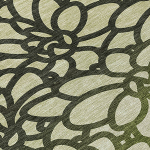 HomeRoots 8' Artichoke Green Botanical Leaves Round Rug – Washable, Durable, Indoor/Outdoor Accent for Any Space 690970