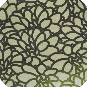 HomeRoots 8' Artichoke Green Botanical Leaves Round Rug – Washable, Durable, Indoor/Outdoor Accent for Any Space 690970