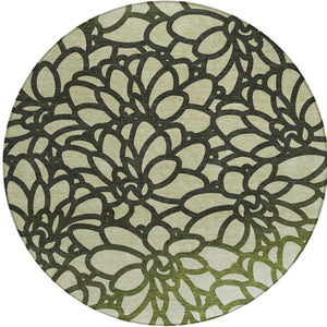 HomeRoots 8' Artichoke Green Botanical Leaves Round Rug – Washable, Durable, Indoor/Outdoor Accent for Any Space 690970