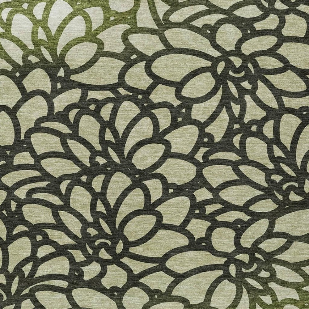HomeRoots 9' X 12' Botanical Leaves Area Rug – Artichoke Green, Black, Ivory – Washable & Durable for All Spaces 690972