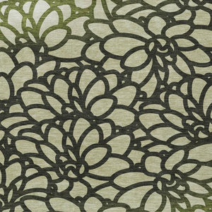 HomeRoots 9' X 12' Botanical Leaves Area Rug – Artichoke Green, Black, Ivory – Washable & Durable for All Spaces 690972