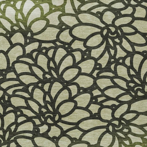 HomeRoots 9' X 12' Botanical Leaves Area Rug – Artichoke Green, Black, Ivory – Washable & Durable for All Spaces 690972