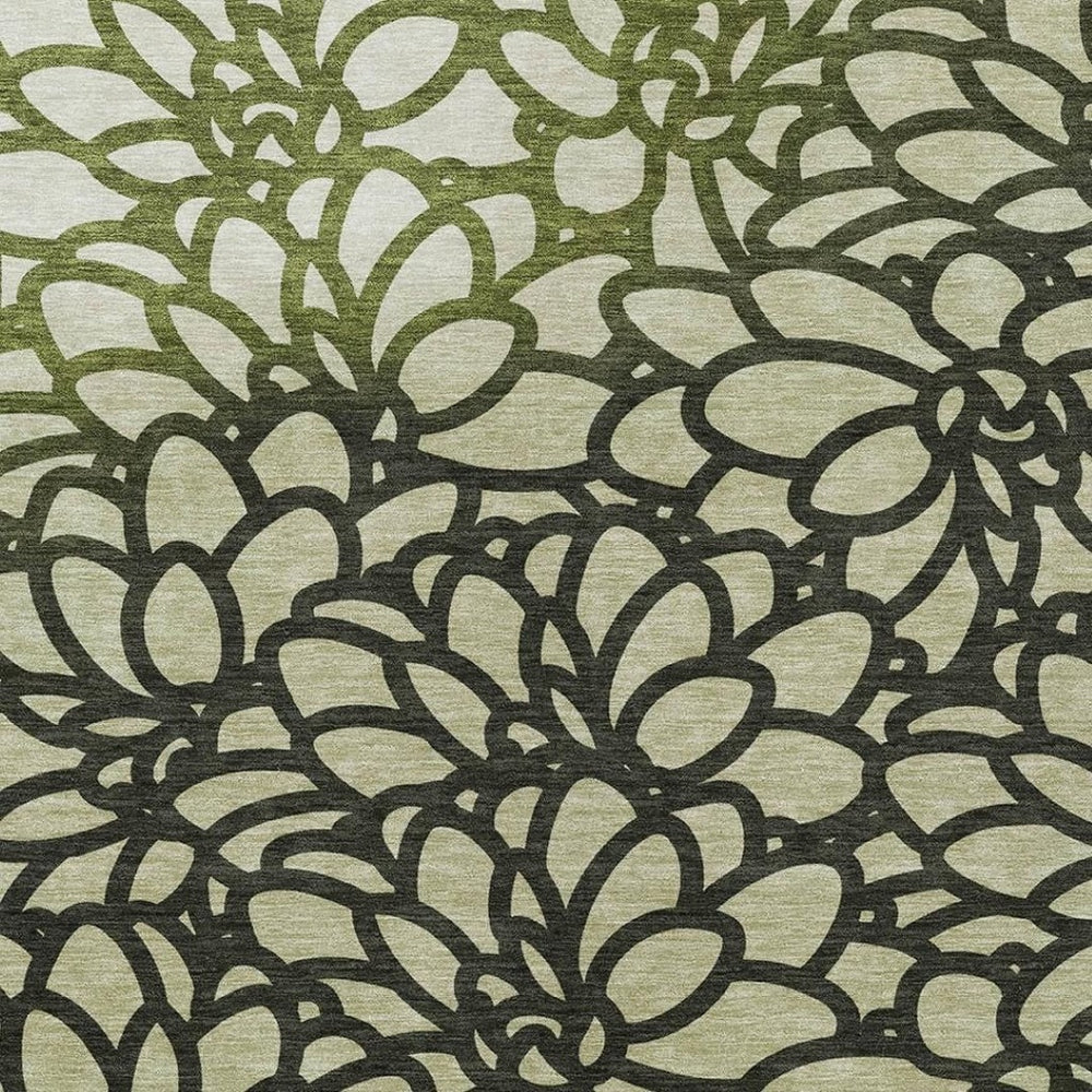 HomeRoots 10' X 14' Artichoke Green Botanical Leaves Rug - Stylish, Washable & Durable for Indoor/Outdoor Use 690973