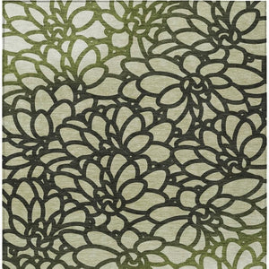 HomeRoots 10' X 14' Artichoke Green Botanical Leaves Rug - Stylish, Washable & Durable for Indoor/Outdoor Use 690973