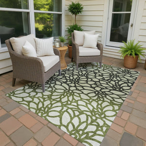 HomeRoots 10' X 14' Artichoke Green Botanical Leaves Rug - Stylish, Washable & Durable for Indoor/Outdoor Use 690973