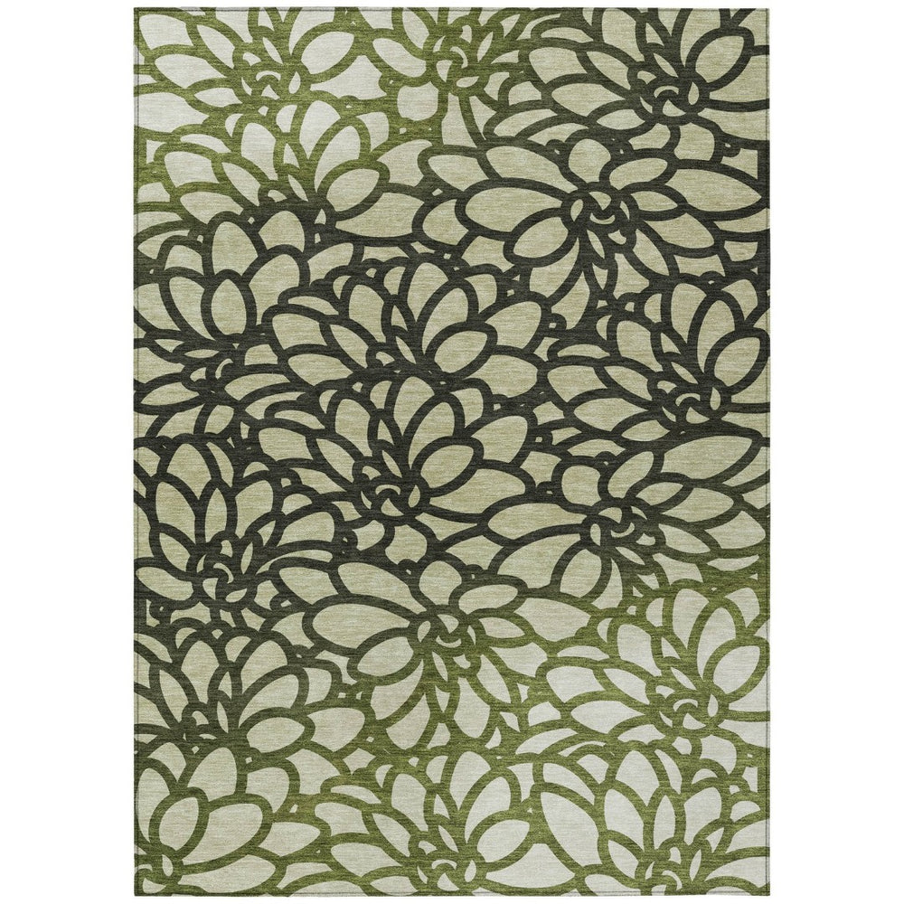 HomeRoots 10' X 14' Artichoke Green Botanical Leaves Rug - Stylish, Washable & Durable for Indoor/Outdoor Use 690973