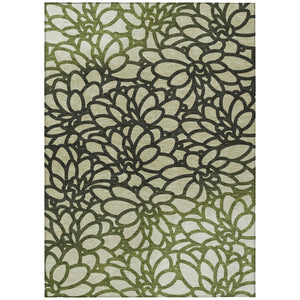 HomeRoots 10' X 14' Artichoke Green Botanical Leaves Rug - Stylish, Washable & Durable for Indoor/Outdoor Use 690973
