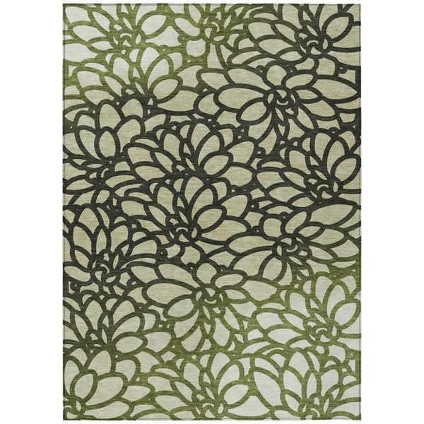HomeRoots 10' X 14' Artichoke Green Botanical Leaves Rug - Stylish, Washable & Durable for Indoor/Outdoor Use 690973