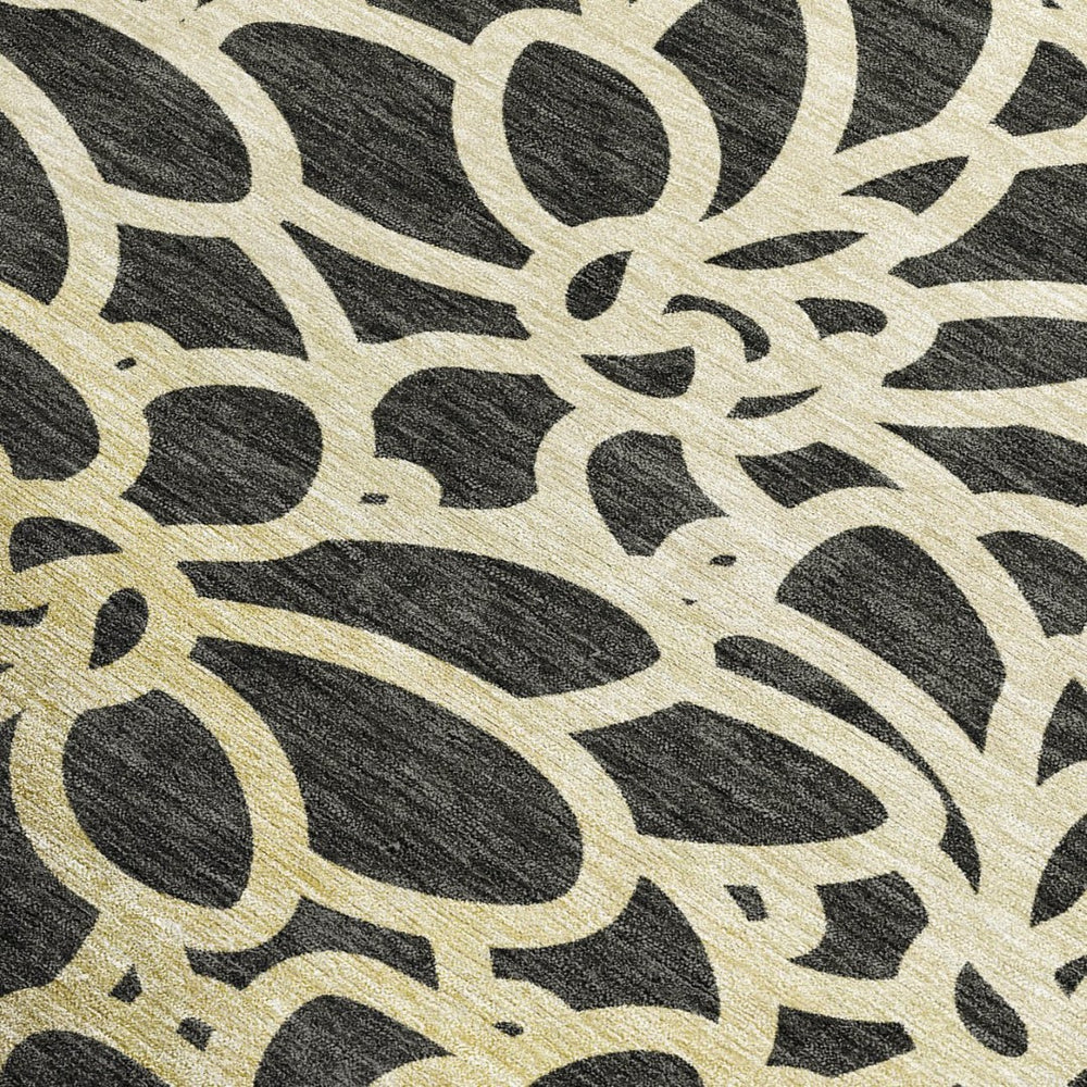 HomeRoots 9' X 12' Stylish Black Ivory Gold Botanical Leaves Washable Rug for Indoor and Outdoor Spaces 690978
