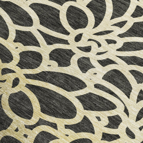 HomeRoots 9' X 12' Stylish Black Ivory Gold Botanical Leaves Washable Rug for Indoor and Outdoor Spaces 690978