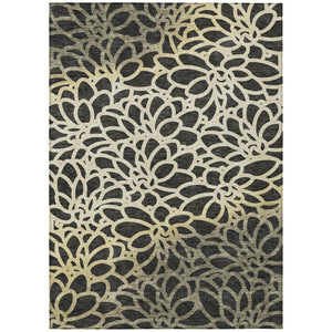 HomeRoots 9' X 12' Stylish Black Ivory Gold Botanical Leaves Washable Rug for Indoor and Outdoor Spaces 690978