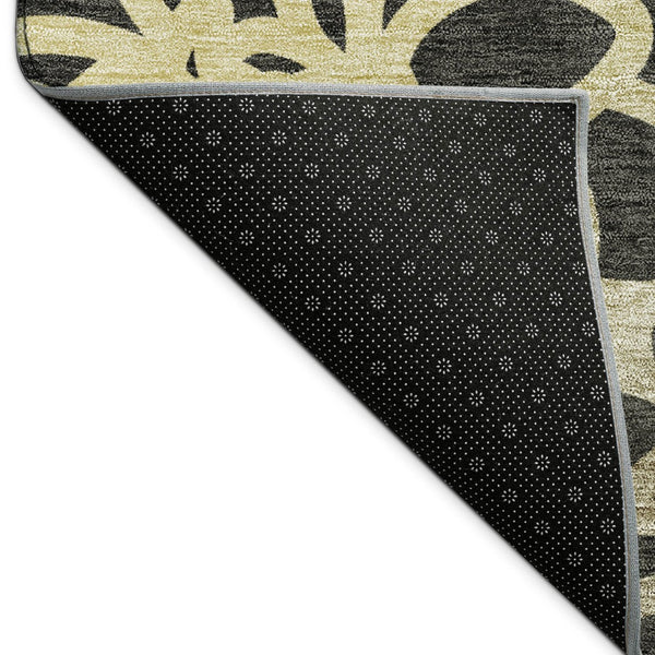 HomeRoots 9' X 12' Stylish Black Ivory Gold Botanical Leaves Washable Rug for Indoor and Outdoor Spaces 690978