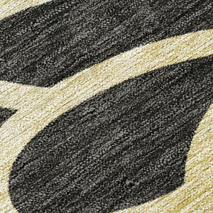HomeRoots 10' Stylish Black, Ivory & Gold Botanical Leaves Washable Area Rug for Indoor/Outdoor Use - Durable & Chic 690979