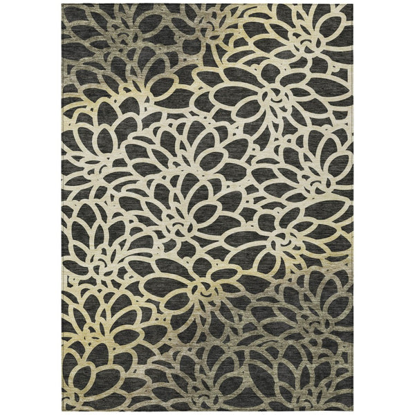 HomeRoots 10' Stylish Black, Ivory & Gold Botanical Leaves Washable Area Rug for Indoor/Outdoor Use - Durable & Chic 690979
