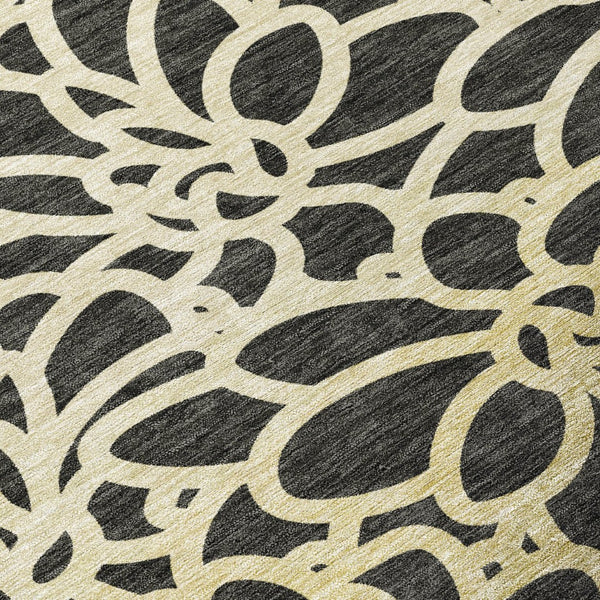 HomeRoots 10' Stylish Black, Ivory & Gold Botanical Leaves Washable Area Rug for Indoor/Outdoor Use - Durable & Chic 690979