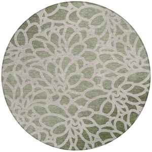 HomeRoots 8' Vibrant Lime Green & Beige Round Botanical Leaves Rug - Washable, Durable, Indoor/Outdoor Style! 690982
