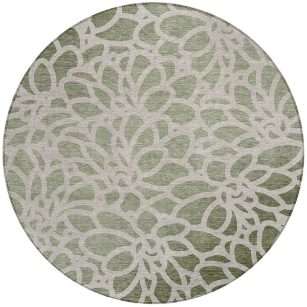 HomeRoots 8' Vibrant Lime Green & Beige Round Botanical Leaves Rug - Washable, Durable, Indoor/Outdoor Style! 690982