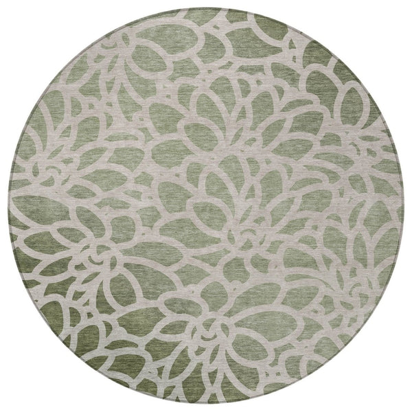 HomeRoots 8' Vibrant Lime Green & Beige Round Botanical Leaves Rug - Washable, Durable, Indoor/Outdoor Style! 690982