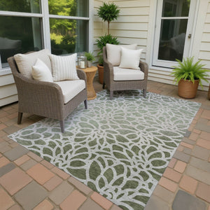 HomeRoots 9' X 12' Durable Washable Lime Green & Beige Botanical Area Rug for Indoor & Outdoor Spaces 690984