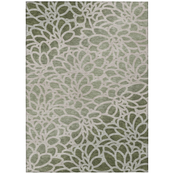 HomeRoots 9' X 12' Durable Washable Lime Green & Beige Botanical Area Rug for Indoor & Outdoor Spaces 690984
