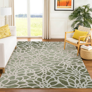 HomeRoots 9' X 12' Durable Washable Lime Green & Beige Botanical Area Rug for Indoor & Outdoor Spaces 690984