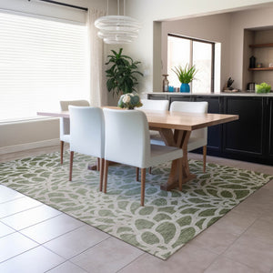 HomeRoots 9' X 12' Durable Washable Lime Green & Beige Botanical Area Rug for Indoor & Outdoor Spaces 690984