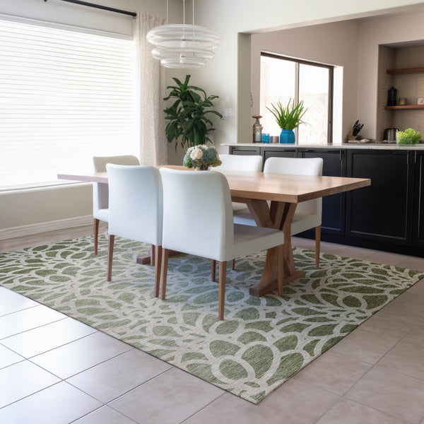HomeRoots 9' X 12' Durable Washable Lime Green & Beige Botanical Area Rug for Indoor & Outdoor Spaces 690984