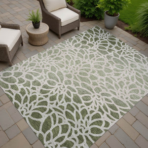 HomeRoots 9' X 12' Durable Washable Lime Green & Beige Botanical Area Rug for Indoor & Outdoor Spaces 690984