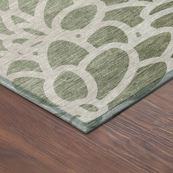 HomeRoots 10' X 14' Washable Lime Green & Beige Botanical Leaves Rug - Durable, Stain-Resistant for Indoor/Outdoor Use 690985
