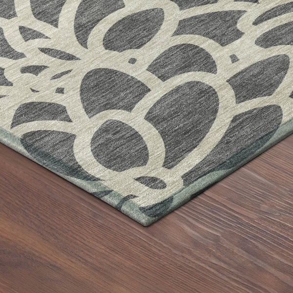HomeRoots 8' Gray And Ivory Round Area Rug – Stylish Botanical Design, Washable for Indoor & Outdoor Use 690988