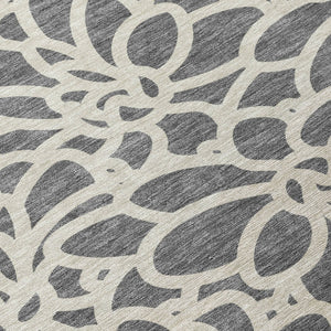 HomeRoots 8' Gray And Ivory Round Area Rug – Stylish Botanical Design, Washable for Indoor & Outdoor Use 690988