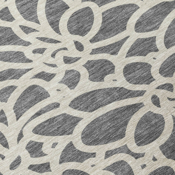 HomeRoots 8' Gray And Ivory Round Area Rug – Stylish Botanical Design, Washable for Indoor & Outdoor Use 690988