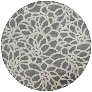 HomeRoots 8' Gray And Ivory Round Area Rug – Stylish Botanical Design, Washable for Indoor & Outdoor Use 690988