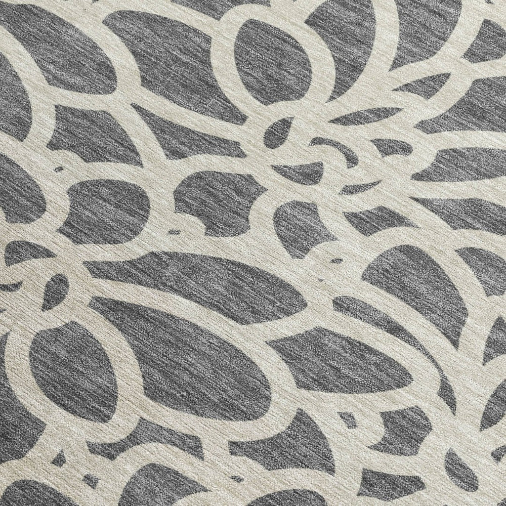 HomeRoots 10' Gray and Ivory Botanical Leaves Washable Area Rug - Stylish, Durable, Indoor/Outdoor Versatility 690991