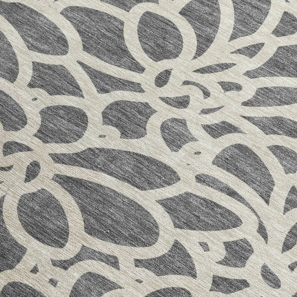 HomeRoots 10' Gray and Ivory Botanical Leaves Washable Area Rug - Stylish, Durable, Indoor/Outdoor Versatility 690991