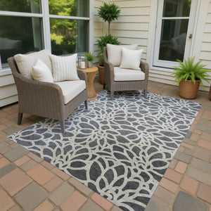 HomeRoots 10' Gray and Ivory Botanical Leaves Washable Area Rug - Stylish, Durable, Indoor/Outdoor Versatility 690991
