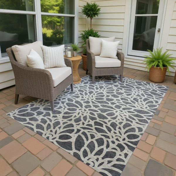 HomeRoots 10' Gray and Ivory Botanical Leaves Washable Area Rug - Stylish, Durable, Indoor/Outdoor Versatility 690991