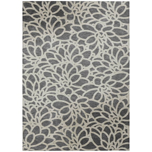 HomeRoots 10' Gray and Ivory Botanical Leaves Washable Area Rug - Stylish, Durable, Indoor/Outdoor Versatility 690991