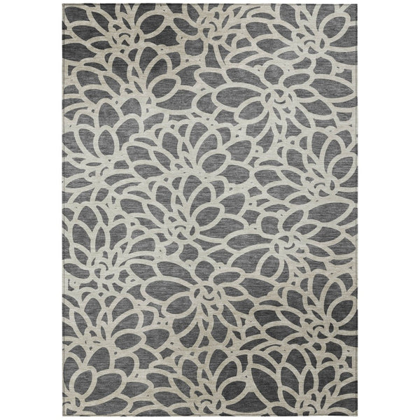 HomeRoots 10' Gray and Ivory Botanical Leaves Washable Area Rug - Stylish, Durable, Indoor/Outdoor Versatility 690991