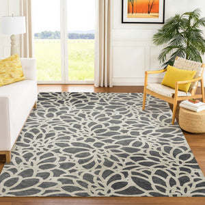 HomeRoots 10' Gray and Ivory Botanical Leaves Washable Area Rug - Stylish, Durable, Indoor/Outdoor Versatility 690991