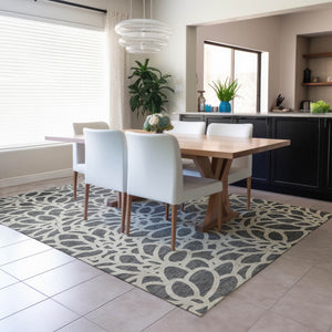 HomeRoots 10' Gray and Ivory Botanical Leaves Washable Area Rug - Stylish, Durable, Indoor/Outdoor Versatility 690991