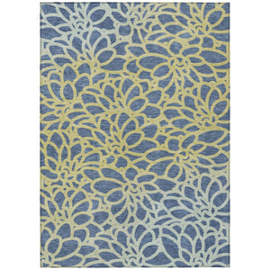 HomeRoots 10' Navy Blue and Gold Botanical Leaves Area Rug – Washable, Durable, Indoor/Outdoor Versatility! 690997