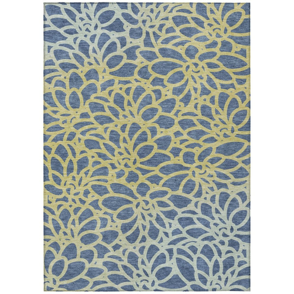 HomeRoots 10' Navy Blue and Gold Botanical Leaves Area Rug – Washable, Durable, Indoor/Outdoor Versatility! 690997