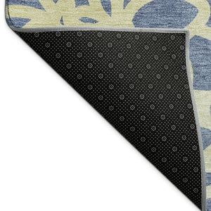 HomeRoots 10' Navy Blue and Gold Botanical Leaves Area Rug – Washable, Durable, Indoor/Outdoor Versatility! 690997